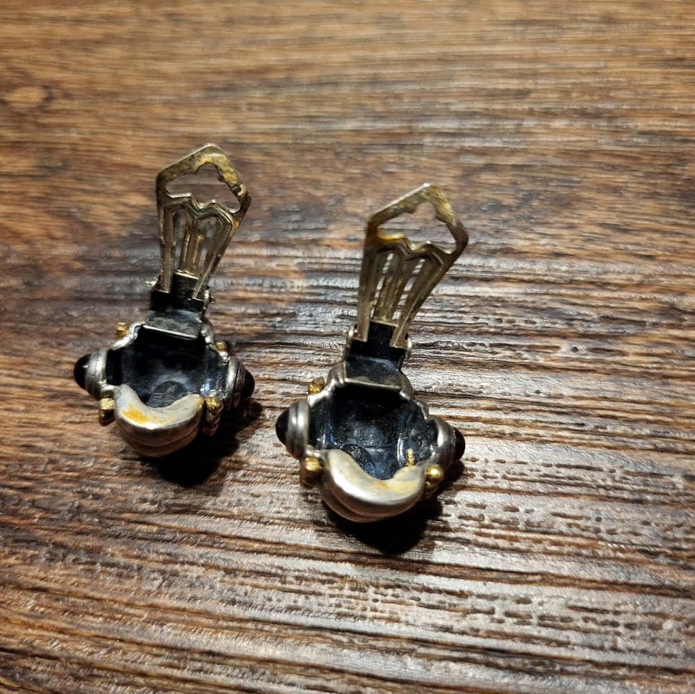 Vintage Italy Flli Menegatti Sterling Silver Plus Omyx Stones Clip On Earrings. - Picture 5 of 8